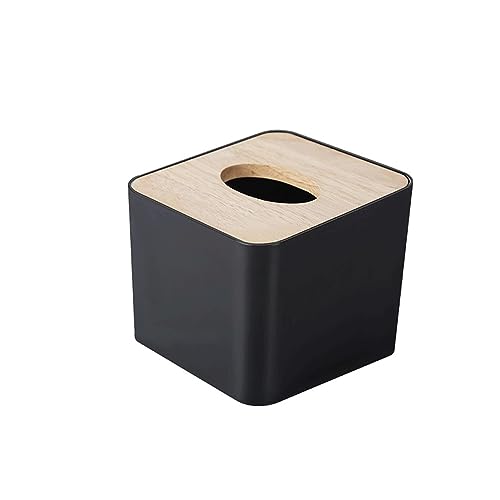 Porta-lenços de papel quadrado com capa de madeira caixa de papel de seda preta para porta-guardanapos de cozinha estojo de armazenamento doméstico moderno capa de caixa de lenços faciais (preto)