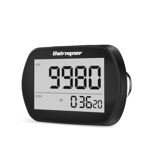 Bairnqner 3D Pedometer for Walking Step Counter with Clock, Black