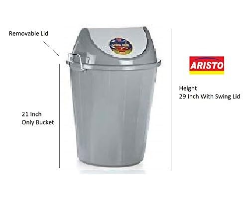 Image of ARISTO Swing Lid Dustbin with Metal Side Handle 60 LTR Grey / /Grey (COMBO)