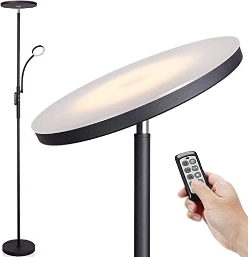 2 LEDs Floor Lamps,Dimmable & Color Temperature, Adjustable,Mother /Main uplighter 20W 1800 lumens,Child/Side Reading lamp 4W 280 lumens,Remote Control,Metal, Black, Tall Standing Modern Pole Light