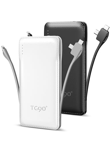 TG90° 2 Pack 10000mAh Slim Portable Charger with Built in Cables,Power Bank Travel Charger Cell Phone External Battery Pack,4 Output External Battery Pack Compatible with iPhone Android Phone