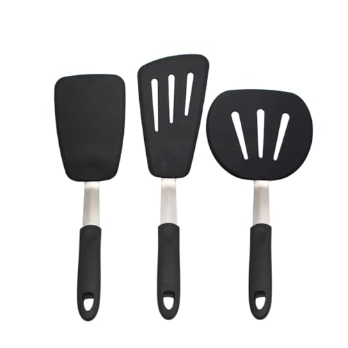 FUOYLOO Espátulas de Silicona 3 Piezas para Cocina, Juego de Palas Antiadherentes (ranurada, Redonda y Mediana) Resistentes al Calor, Herramientas de Cocina para Freír Huevos, Bistec