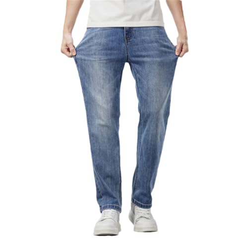 Men's Soft Stretch Jeans, Loose Zipper Straight Long Sleeve, Adult Casual Pants