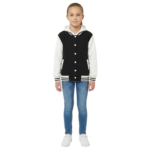 A2Z 4 Kids Filles Garçons B.B Veste à capuche unie Varsity Classique Style Baseball Léger - B.B Plain Hooded Jacket Black 13