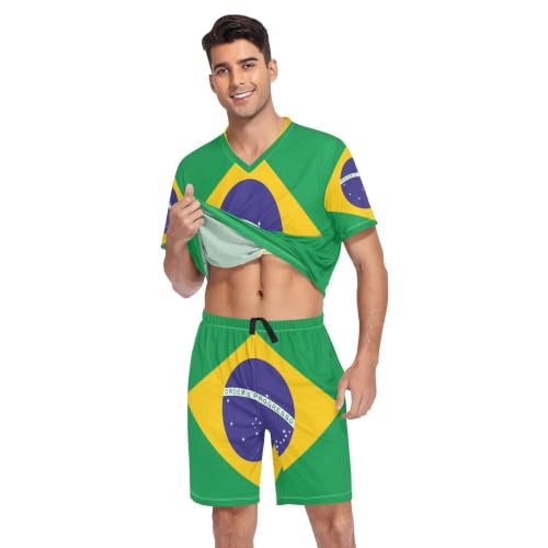 Camisas de pijama para hombre de manga corta con diseño de la bandera de Brasil 4