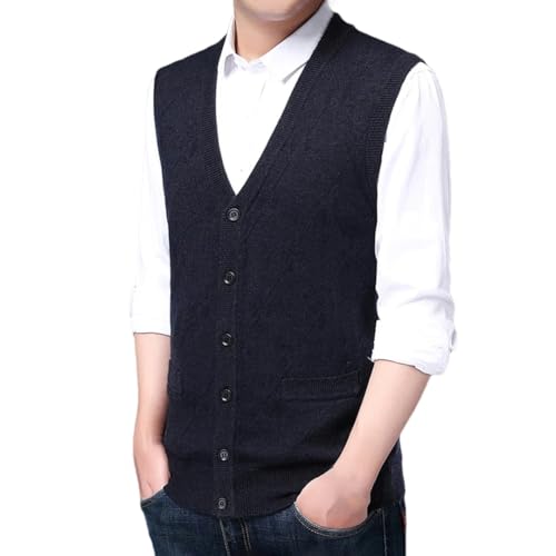 Men's V-Neck Knitted Cardigan Vest, Sleeveless, Casual, Anti-Pilling Sweater for Fall