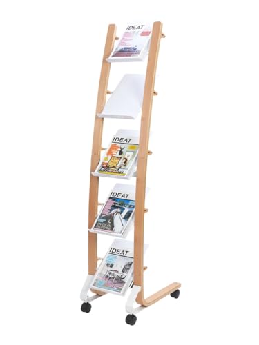 Présentoir de documents mobile - Compartiments A4 - Bois et Blanc
