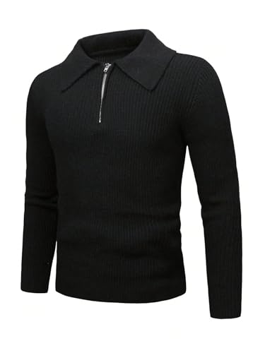 Floerns Men's Half Zip Long Sleeve Collar Neck Rib Knit Pullover Sweater3