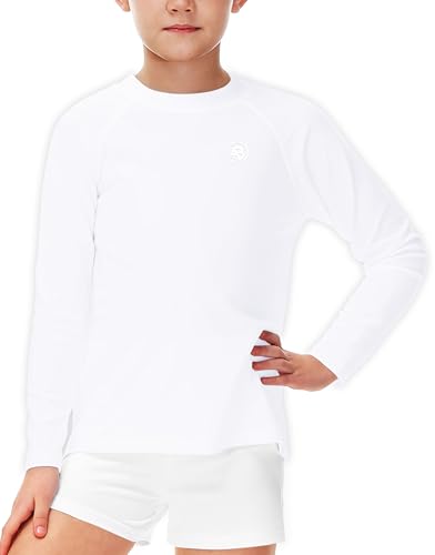 Image of AOBUTE Unisex Kids Rash Guard Long Sleeve SPF 50+ Sun Shirt UV Protection Swim Shirts 3-12 Years