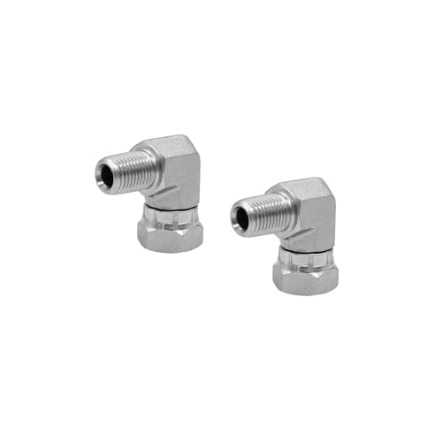 Image of (2-PACK) 1501-04-06 Hydraulic Hose Adapter Fitting 1 /4 inch Male (1 /4 inch-18NPTF) x 3 /8 inch Female Swivel (3 /8 inch-18NPSM) 90 Elbow SAE Pipe Joints Tube Connector Carbon Steel