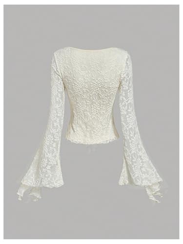 SHENHE Girl's Lace Tie Front Shirt Bell Long Sleeve Dressy Going Out Party Fairy Top2