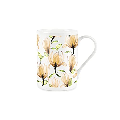 Purely Home Orange Magnolias Mug - Watercolour Glass Flowers - Bone China Mug Coffee/Tea Present Gift, Orange,white
