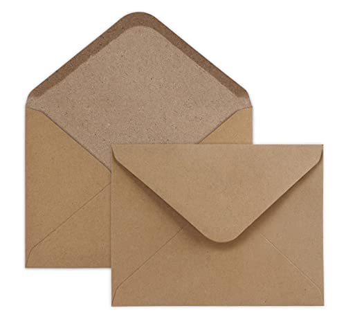 Mocraft Enveloppen, B6, 100 enveloppen, bruin, enveloppen met nat plakken, enveloppen, kraftpapier zonder venster, voor wenskaarten, uitnodiging, verjaardagskaarten, bruiloft