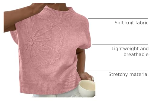 Image of 2026 Womens Floral Sweater Vest Cute Cap Sleeve Tops 3D Flower Decor Knit Tank Top Loose Spring Fall Summer Clothes