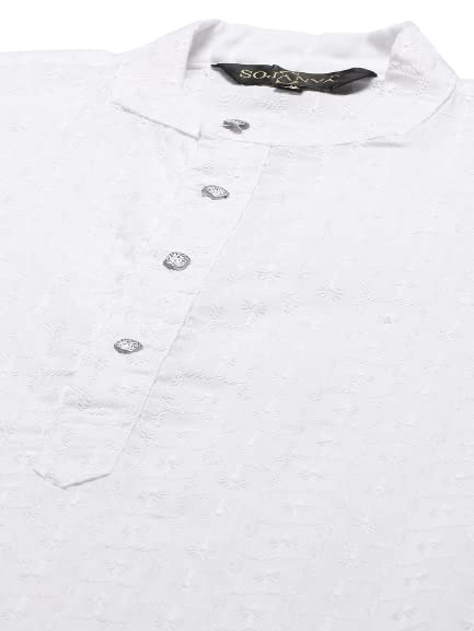 Image of SOJANYA (Since 1958) Men's Silk Blend Dark Green Kurta & Silk Blend Nehrujacket With Off White Churidar Pyjama Set