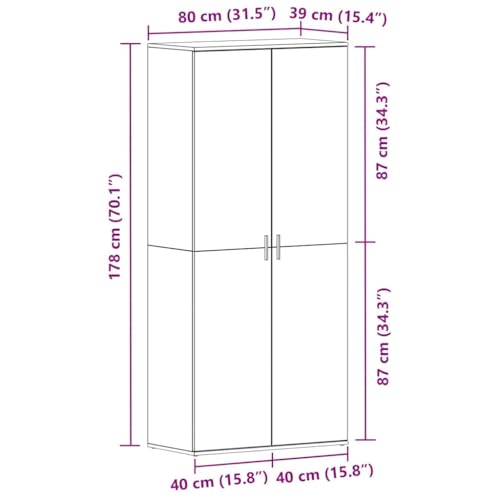 Armoire à chaussures chêne Artisan 80 cm avec 5 grands compartiments - 3