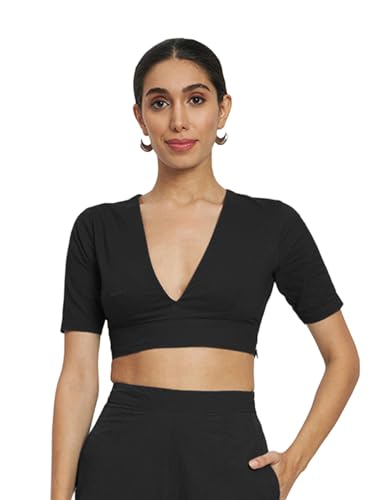 Image of Thevasa Women's Everyday Divine Depth V Neck Half Sleeves Blouse