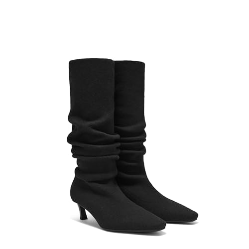 VIVAIA Rumi Women's Wool Knee High Boots, Mini Square Toe Kitten Heel Tall Boots, Fashion Foldable Shaft, Comfortable Fall Winter Daily Outfit