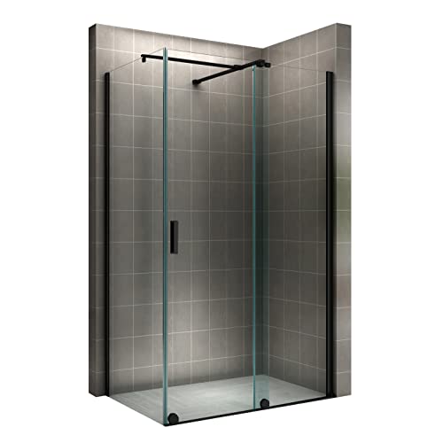 i-flair Mampara de ducha NADINE 150 x 80 cm, con puerta corredera, 8 mm, vidrio templado de seguridad transparente, montaje a izquierda y derecha