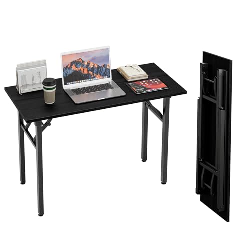 Image of TEMI Small Computer Desk Folding Table - 43.3 inch Foldable Office Desk, No Assembly, Perfect for Small Spaces in Bedroom, or Apartment, Portable Mini Desk or Study Table Compact Design, Dark Oak