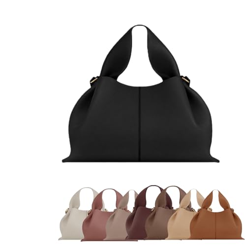 Dumpling Crossbody Bag Damen Kleine Umhängetasche aus PU Leder mit abnehmbarem Schultergurt Handtaschen & Geldbörse Design | Verschleißfest & Pflegeleicht Schlicht-elegant (M 23*13*14CM Schwarz)