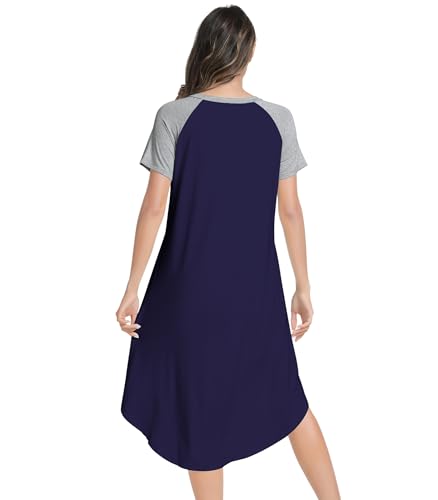 Image of NACHILA Women's Nightgowns-Viscose Made from Bamboo, Soft Sleepshirt Short Sleeve Nightshirt V Neck Sleepwear Cool Loungewear