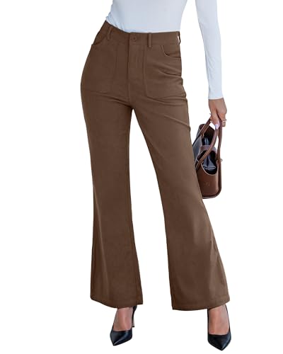GRAPENT Corduroy Pants for Women Flare High Waisted Fall Winter Elastic Waist Stretchy Work Casual Trendy Wide Leg Pants