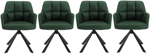 Image of Finch Fox Battle Modern 360 Swivel Mid-Back Arm Faux-Leather Study Upholstered Comfortable Metal Base Computer Office Desk Chair in Dark Green Color (Set of 4)