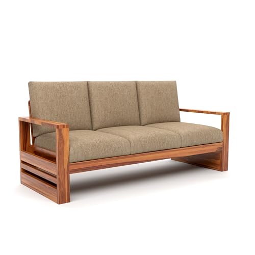 Image of Solid Sheesham Wood 3 Seater Sofa for Living Room | Elegant Wooden Sofa Set 3 Seater for Home & Office Furniture Decor | Stylish 3 Person Sofa (Zack Honey, 3 Seater)