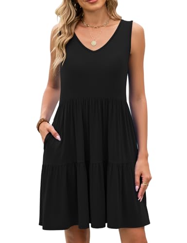Image of JollieLovin Women Plus Size Summer Sundress Tank Sleeveless V Neck Beach Swing Dress Swimsuit Cover ups(L-5X)