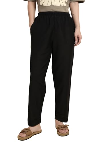Image of KRYPTIC Women's 100% Pure Cotton Woven Pyjama | Mid Rise Relaxed Fit Full Length Nightwear Pant with Elasticated Drawstring Waistband & Side Pocket | Comfortable Lounge, Sleepwear & Casual Bottom Wear