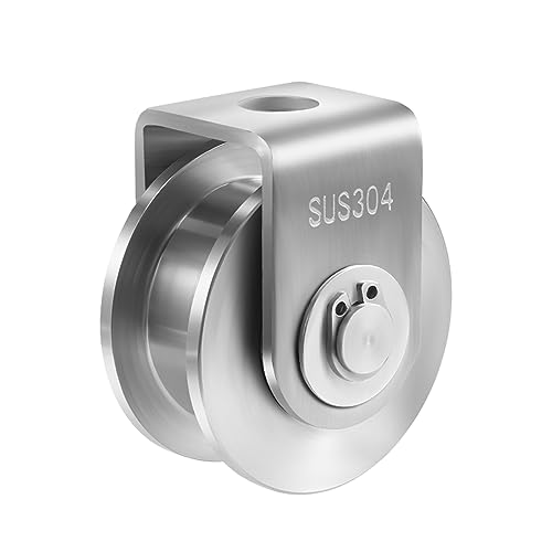Rueda acanalada de 2 pulgadas, rueda de acero inoxidable, rueda de riel de alto rendimiento, rueda giratoria rígida, rueda de rodillo de puerta corredera, doble rodamiento para puertas correderas,