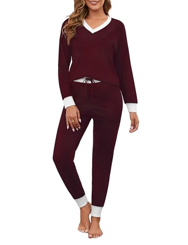 Image of Namatime Women Cotton Pajama Sets 2 Piece Lounge Set Stripe Long Sleeve V Neck Pj Set Loungewear Soft Sleepwear with Pockets