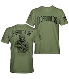 in Darkness We Defend The Light Men's Patriotic T-Shirt (Military Green Shirt, L)