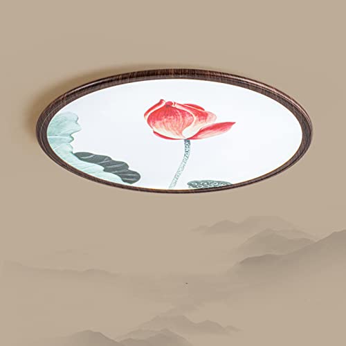 GUHPZA S - Lámpara de techo de estilo chino ultrafino con vetas de madera, lámparas redondas creativas, lámpara de techo de acrílico Lotus, lámpara de pared de jardín