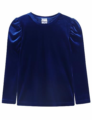 Noomelfish Girls Velvet Puff Long Sleeve Shirt Casual Solid Pleated Blouse Tops (5-12 Years)