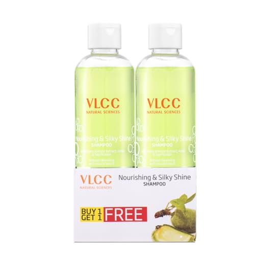 VLCC Nourishing & Silky Shine Shampoo - B1G1-350ml X 2 (700ml) | Stronger, Silkier Hair | Helps Prevent Frizzy Hair, Easy to Manage Hair Shampoo | Soy Proteins and Almond Shampoo.