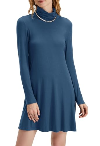 Image of KEEDONE Women's Long Sleeve Turtleneck Casual Loose T-Shirt Dresses