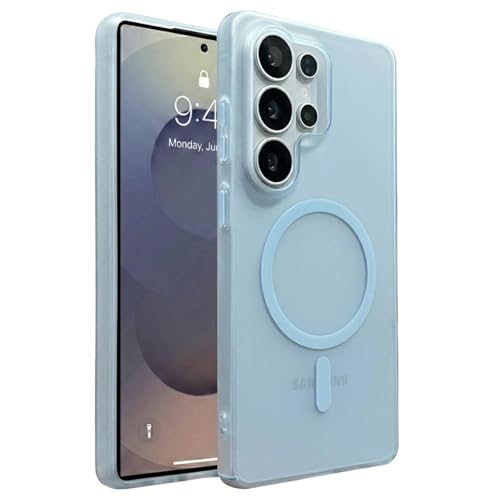 Image of DIZORO Matte Case for Samsung Galaxy S25 Ultra Compatible with MagSafe, Camera Lens Full Protection, Shockproof Translucent Frosted TPU Soft Phone Cover, Anti-Fingerprint (Blue)