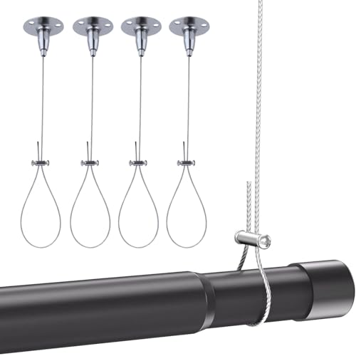 Ceiling Mount Shower Curtain Rod Support -4 Pack- 59 Heavy Duty Adjustable Stainless Steel Suspension Wire Rustproof Anti-Sagging Bracket Kit for Curved/L-Shaped Rods & Closet Poles (4-Pack)
