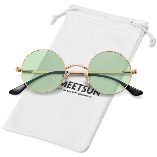 Image of MEETSUN Small Round Polarized Sunglasses for Men Women Metal Retro Hippie Circle Sun Glasses Driving Festival Cosplay UV400