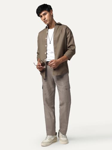 Image of Urbano Fashion Men's Straight Fit Linen Cargo Pants with 6 Pockets