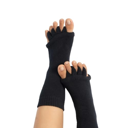 Image of DIRTS cotton Foot Alignment Socks 5 Toe seprator -Easing Bunion, Plantar Fasciitis, Hammer Toes, and Pain Relief |- Size UK6-9 (Black, S)