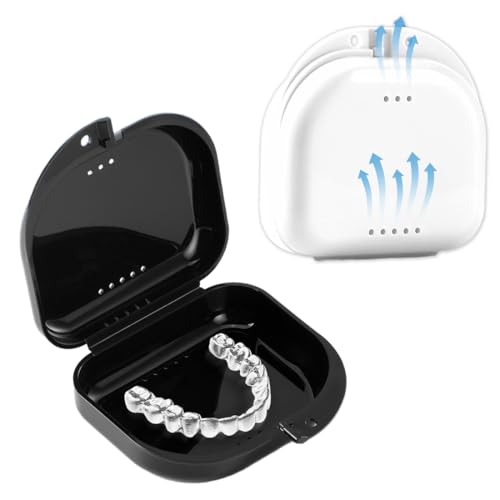 KIRZAX 2 Piezas Caja Ortodoncia,Caja Aparato Dental,Estuche para Dentadura,Protector Buca Estuche Retenedor Dental, para Ferula Dental Retenedores Ortopédicos(Negro + Blanco)