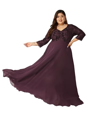 Image of Miss Chase A+ Women's Floral Printed Relaxed Fit V -Neck 3 /4Th Sleeve Georgette Maxi Dress