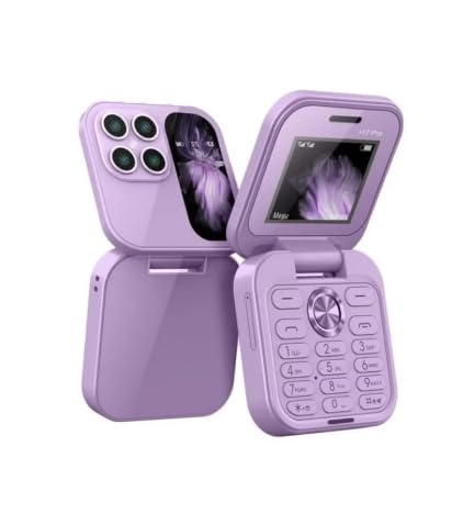 I16 Pro Flip Mobile Phone, Dual SIM, 1.8-inch Display, Numeric Keypad, Blue (Purple)