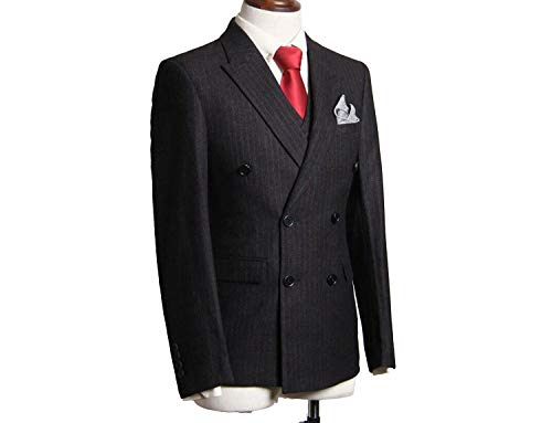 Men's Pinstripe 3 Pieces Suit Slim Fit Stripe Double Breasted Jacket Pants Vest Sets2