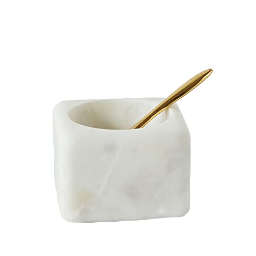 Creative Co-Op Square White Marble Brass Spoon (Set Of 2 Pieces) Bowl, 24 Ounces #TOP11