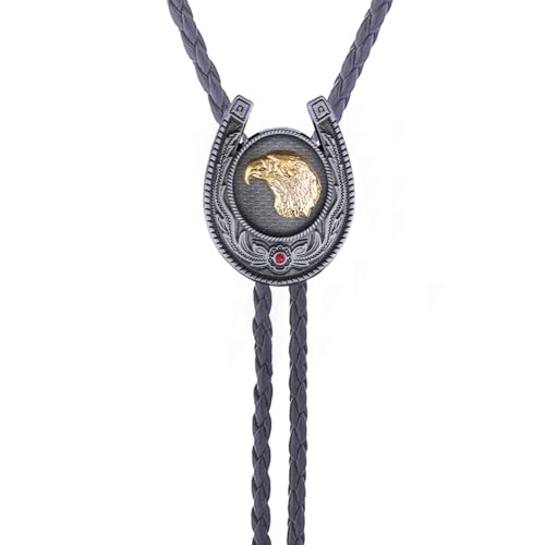 Image of Bolo Tie for Men Women Cowboy Turquoise Celtic Natural Tiger Eye Stone Longhorn Bull Western Leather Bolo Necktie