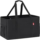 RVSNQ Extra Large Utility Tote Bag, Foldable Reusable Grocery Bags with Metal Wire Frame & Reinforced Bottom Board, Stand Up Large Utility Tote for Shopping, Beach Bag, Laundry, Car (Black)